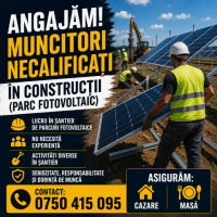Angajăm Muncitori Necalificați pentru Montaj Structuri Parcuri Fotovoltaice